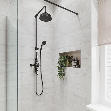 Black Traditional Thermostatic Mixer Shower with Round Overhead & Handset - Camden
