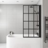 GRADE A1 - Nova Black Grid Bath Shower Screen 800mm - Right Hand 