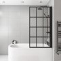 GRADE A1 - Nova Black Grid Bath Shower Screen 800mm - Right Hand 