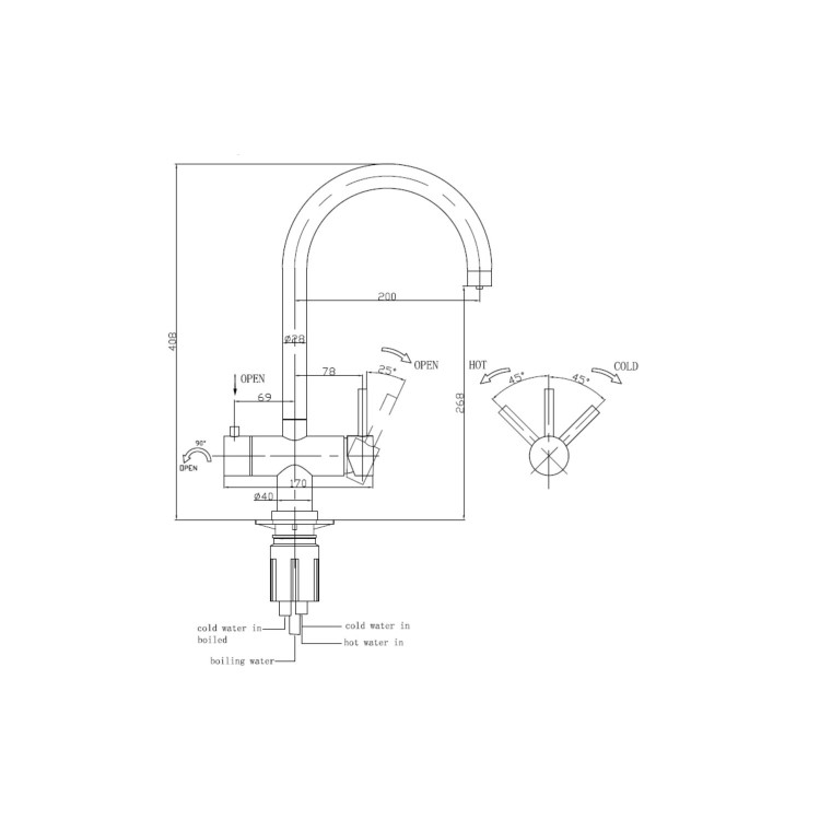 GRADE A2 - Pronto Vesta Brushed Nickel 3 in 1 Boiling water Tap