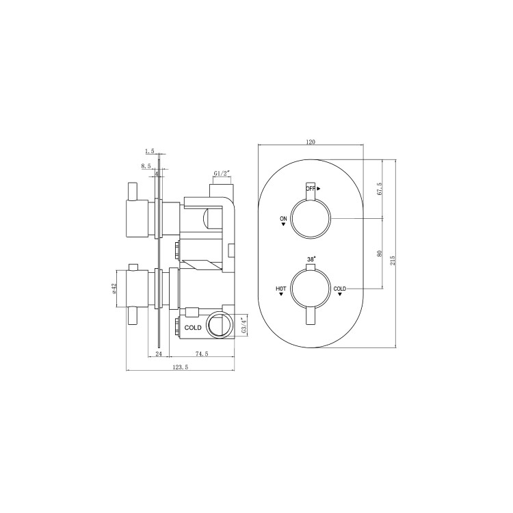 ONLY OPENED - Flow round twin shower valve - 1 outlet