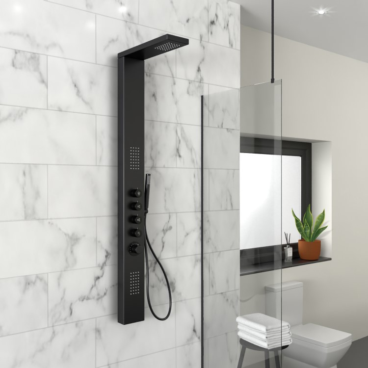 GRADE A1 - Black Thermostatic Shower Tower Panel - Provo