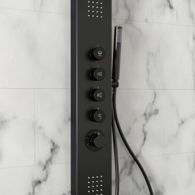 GRADE A1 - Black Thermostatic Shower Tower Panel - Provo