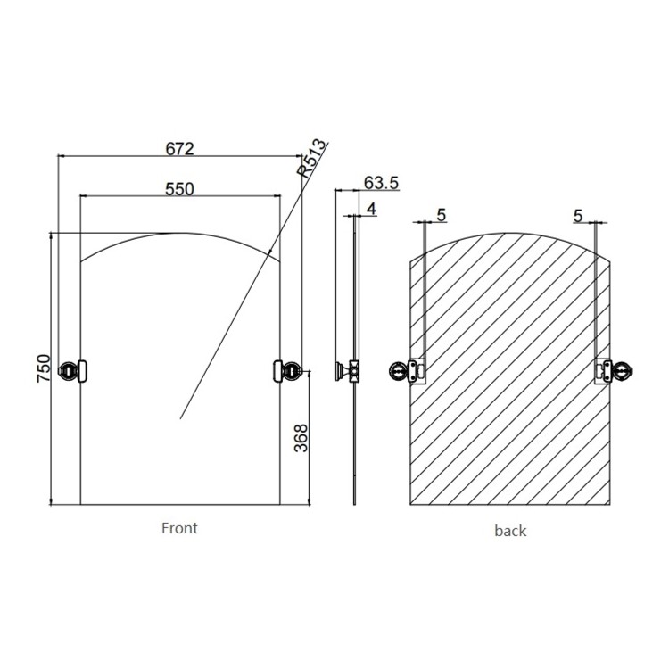 Frameless Arched Bathroom Mirror - 550 x 750mm - Baxenden
