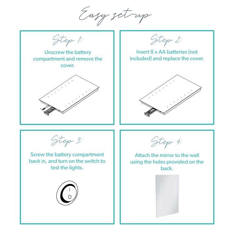Rectangular LED Bathroom Mirror Battery Operated- 500 x 700mm - Lynx