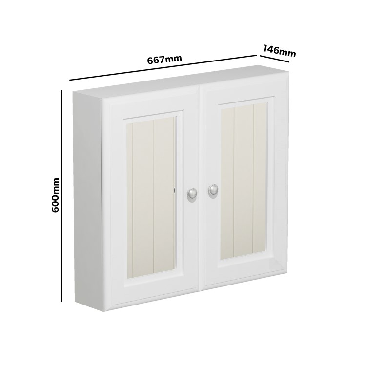 GRADE A1 - Westbury 667mm Mirror Cabinet - Matt White