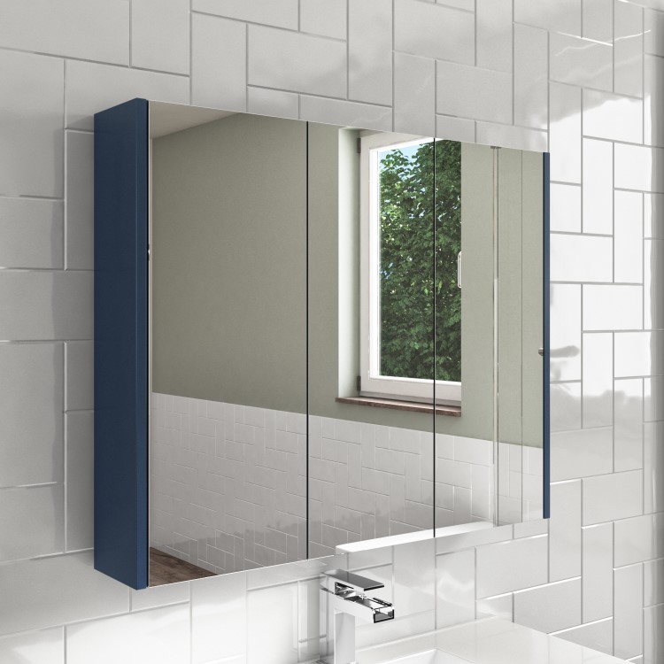 GRADE A1 - Blue Mirrored Wall Bathroom Cabinet 800 x 650mm - Ashford