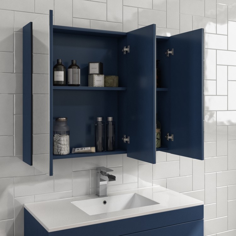 GRADE A1 - Blue Mirrored Wall Bathroom Cabinet 800 x 650mm - Ashford