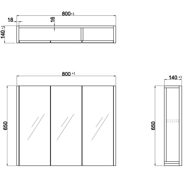GRADE A1 - Blue Mirrored Wall Bathroom Cabinet 800 x 650mm - Ashford