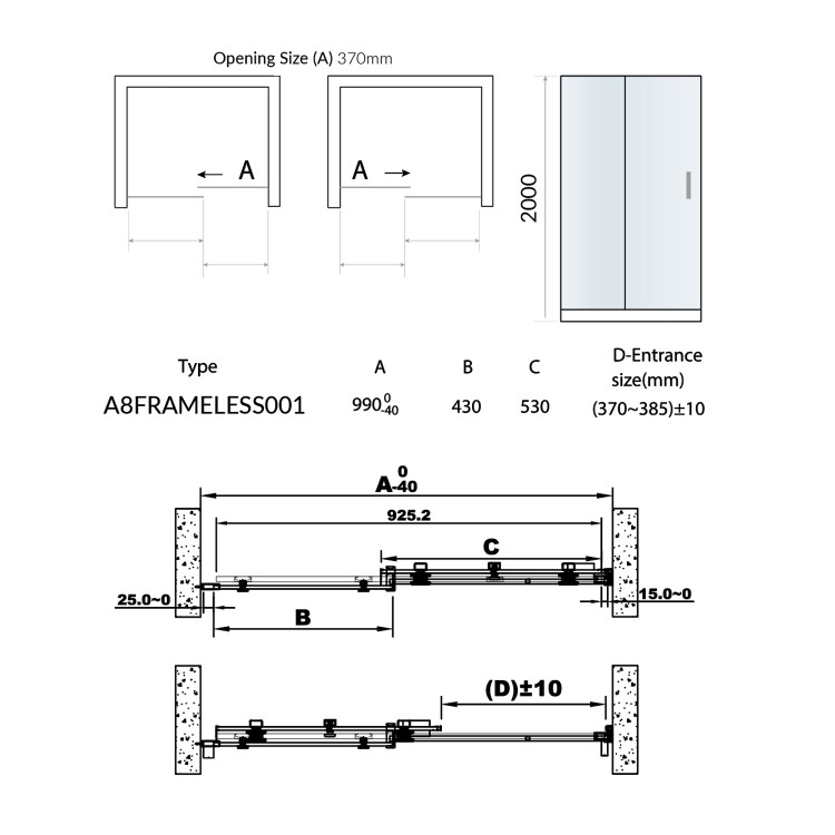 GRADE A1 - Chrome Sliding Shower Door 2070 x 605mm - Frameless
