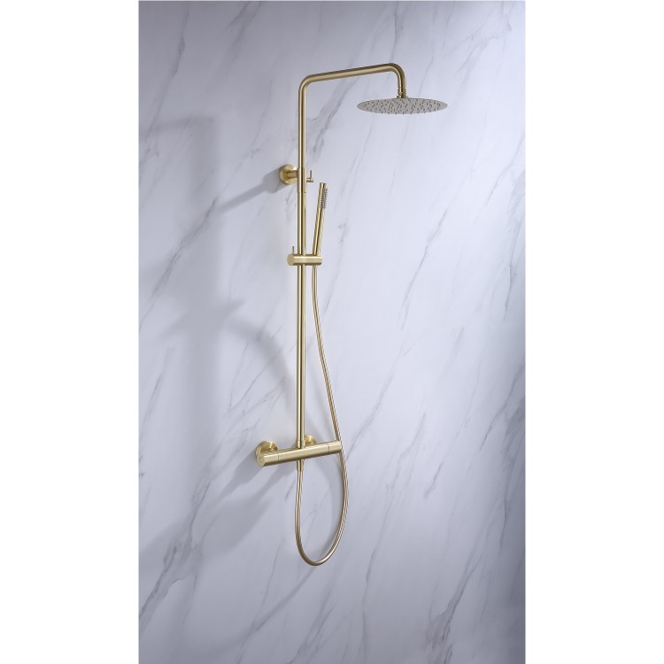 Thermostatic Mixer Bar Shower with Round Overhead & Pencil Hand Shower - Arissa