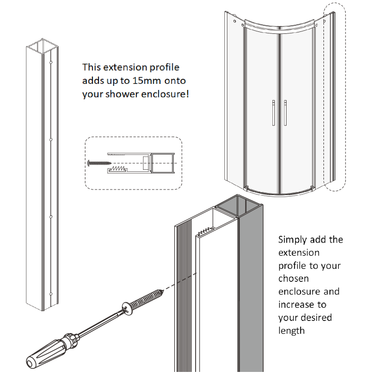 GRADE A1 - Universal Extension Profile for Sliding Hinged and Pentagonal Door Matt Black