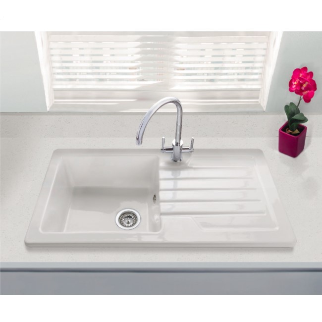 GRADE A1 - Box Opened Alexandra Single Bowl Inset White Ceramic Sink with Reversible Drainer