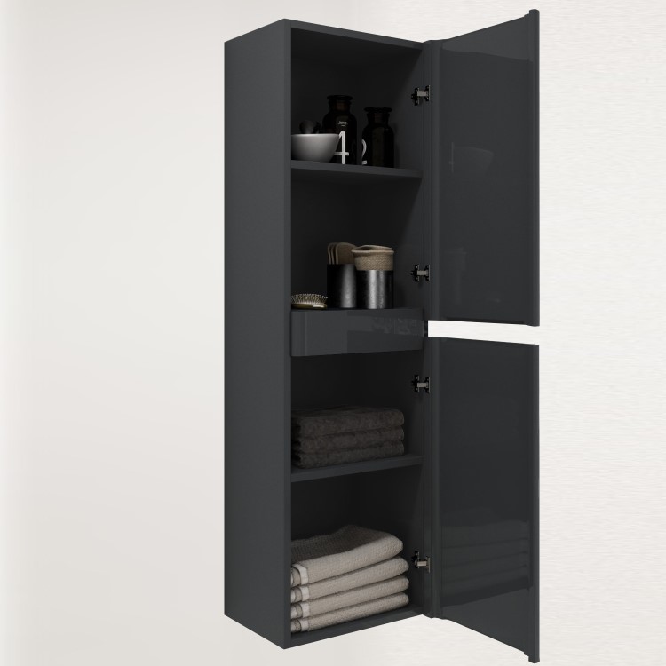 IMPERFECT - Double Door Dark Grey Wall Hung Tall Bathroom Cabinet 400 x 1400mm - Pendle