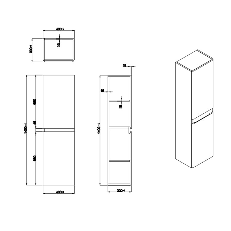 IMPERFECT - Double Door Dark Grey Wall Hung Tall Bathroom Cabinet 400 x 1400mm - Pendle