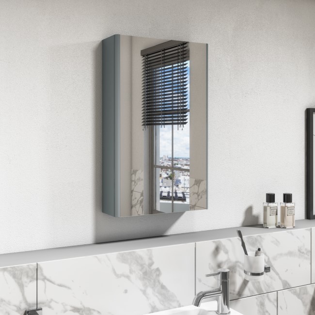 Light Grey Mirrored Bathroom Cabinet 400 x 650mm - Pendle