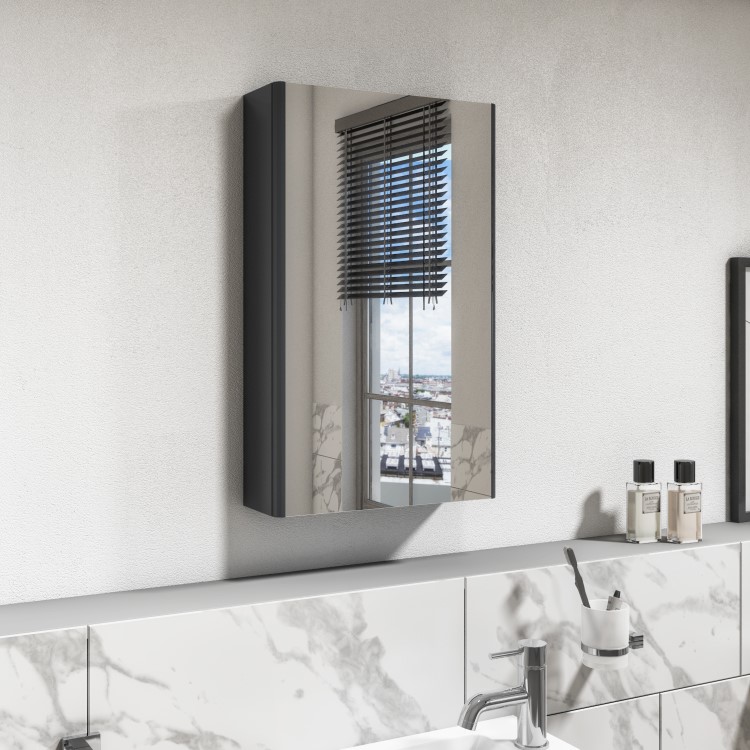 Dark Grey Mirrored Bathroom Cabinet 400 x 650mm - Pendle