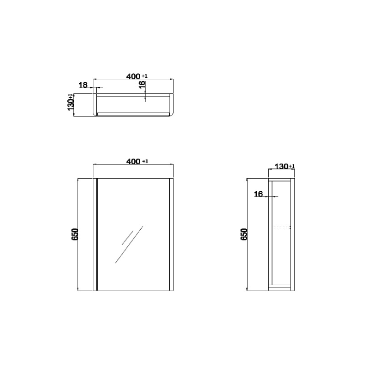 Dark Grey Mirrored Bathroom Cabinet 400 x 650mm - Pendle