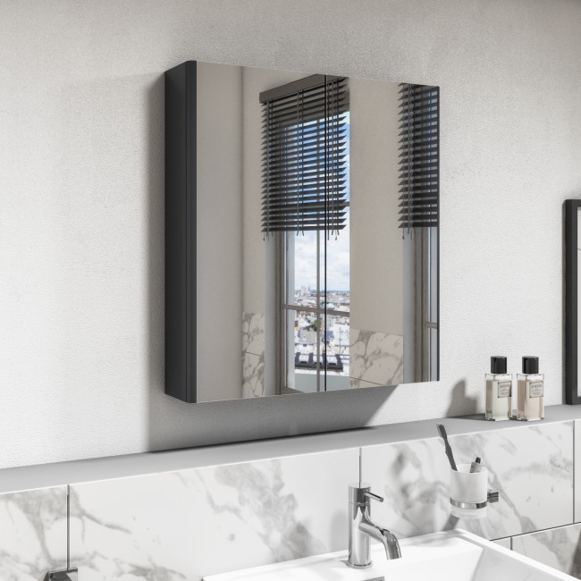 Dark Grey 2 Door Mirrored Bathroom Cabinet 600 x 650mm - Pendle