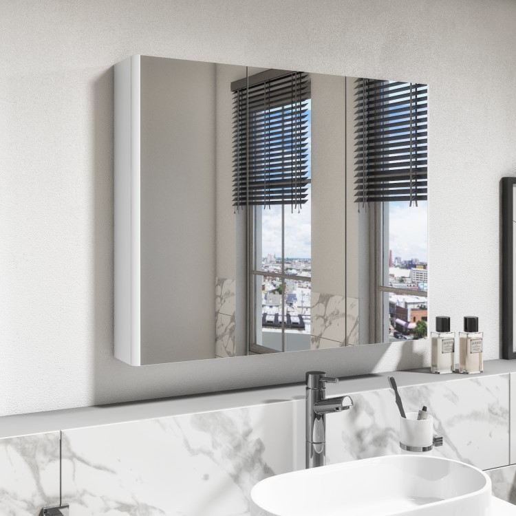 GRADE A1 - White Mirrored Wall Bathroom Cabinet 800 x 650 - Pendle