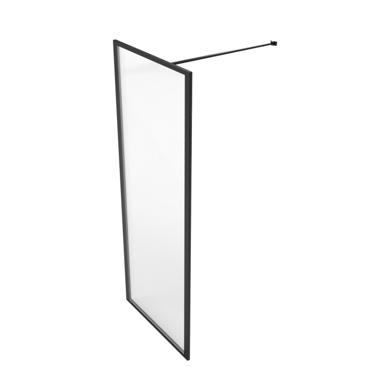 GRADE A1 - Black 700mm Framed Wet Room Shower Screen with Wall Support Bar - Zolla