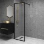 GRADE A1 - 700mm Black Fluted Glass Wet Room Shower Screen - Volan