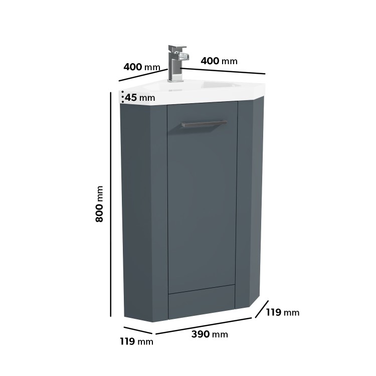 GRADE A1 - 400mm Grey Cloakroom Corner Vanity Unit & Basin - Apollo