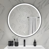 GRADE A1 - Round Black LED Bathroom Mirror with Demister 800mm -Antares 