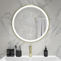 GRADE A1 - Round Brass LED Bathroom Mirror with Demister 600mm -Antares 