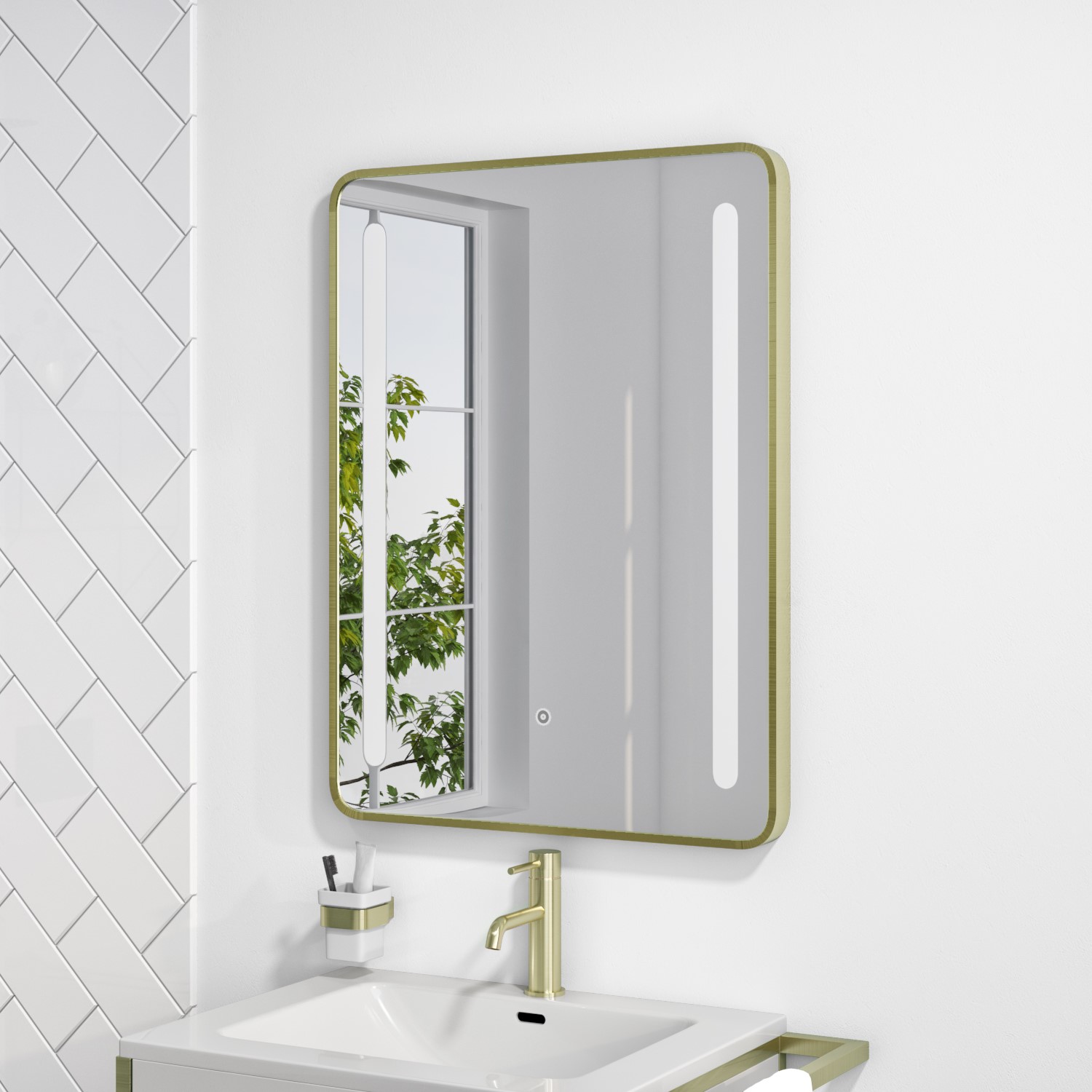 GRADE A1 - Rectangular Brass LED Bathroom Mirror with Demister 600 x ...