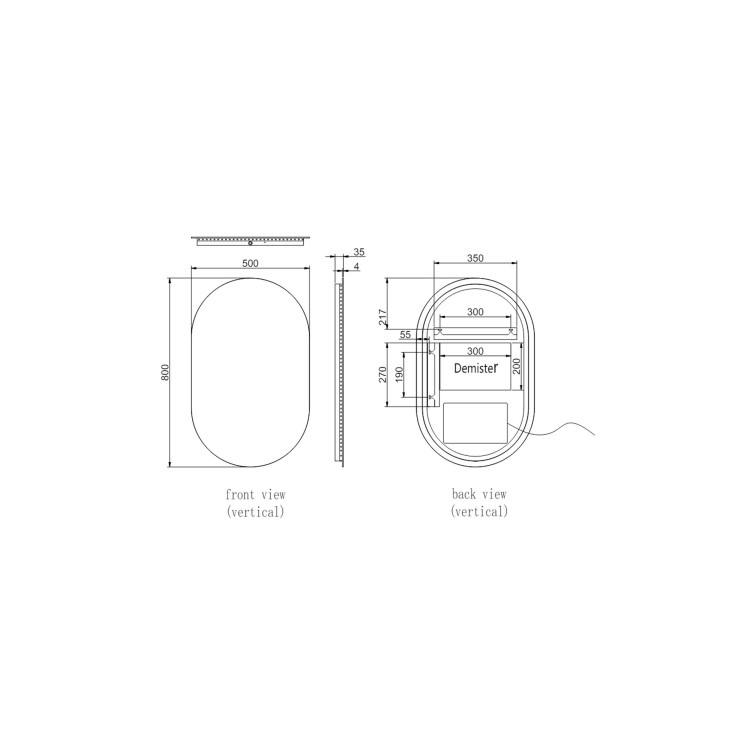 Oval Backlit Heated Bathroom Mirror with Lights 500 x 800mm - Irena