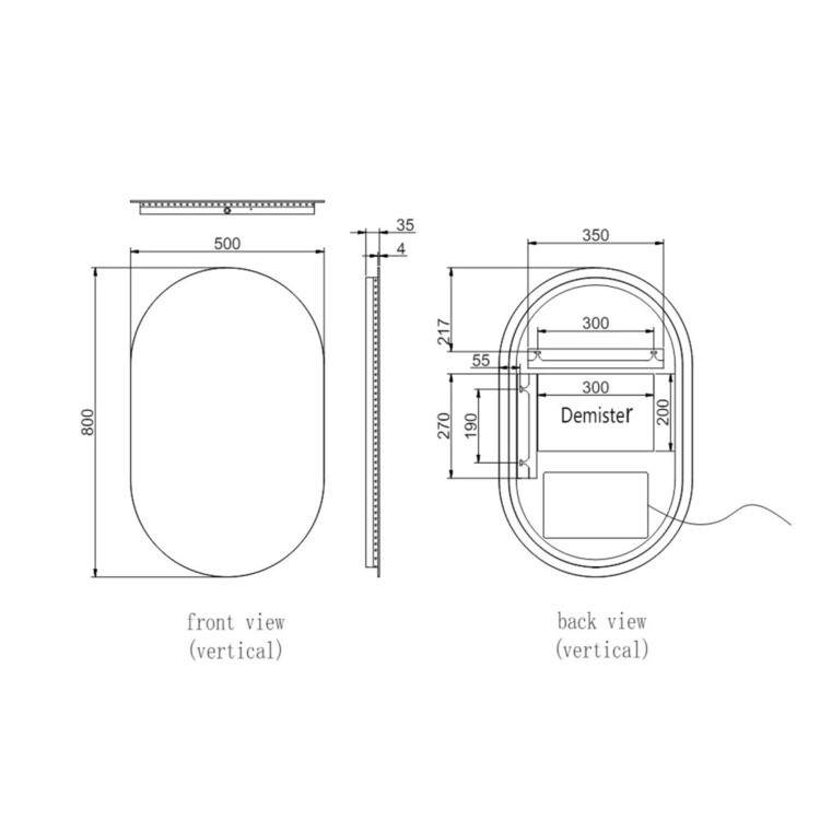 Oval Backlit Heated Bathroom Mirror with Lights 500 x 800mm - Irena