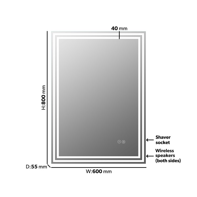 ONLY OPENED - Rectangular Double Border LED Bathroom Mirror with Demister 600x800mm -Antila