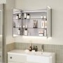 Double Door Chrome Bathroom Mirror Cabinet with Lights Bluetooth Speaker & Demister 800 x 700mm - Ursa