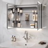 Double Door Chrome Mirrored Bathroom Cabinet with Lights Bluetooth &amp; Demister 800 x 700mm - Ursa