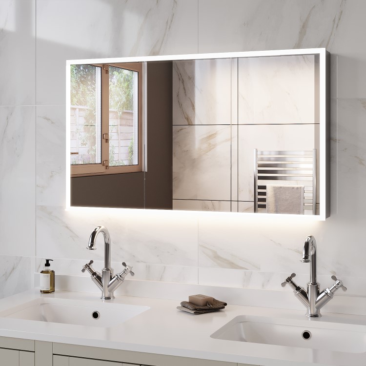 Triple Door Chrome Mirrored Bathroom Cabinet with Lights Bluetooth Speaker & Demister 1200 x 700mm - Ursa