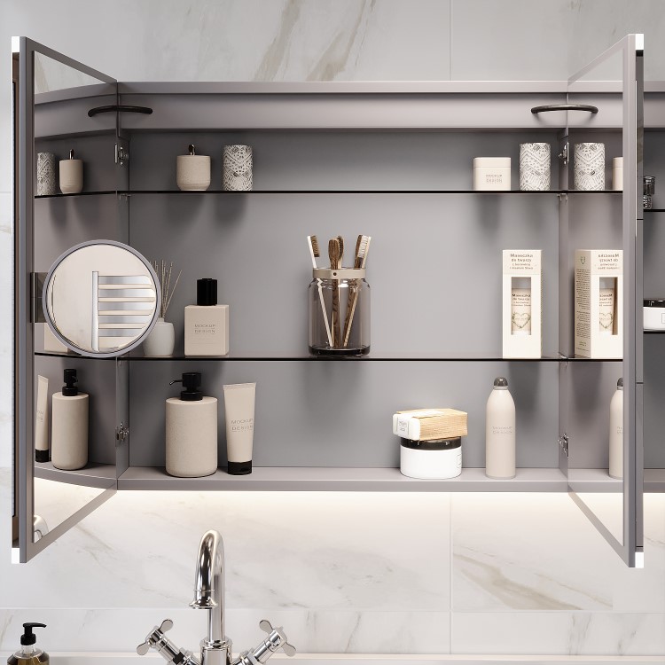 Triple Door Chrome Mirrored Bathroom Cabinet with Lights Bluetooth Speaker & Demister 1200 x 700mm - Ursa