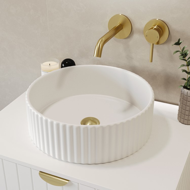 GRADE A1 - Round Small Countertop Basin Fluted 360mm - Oregon