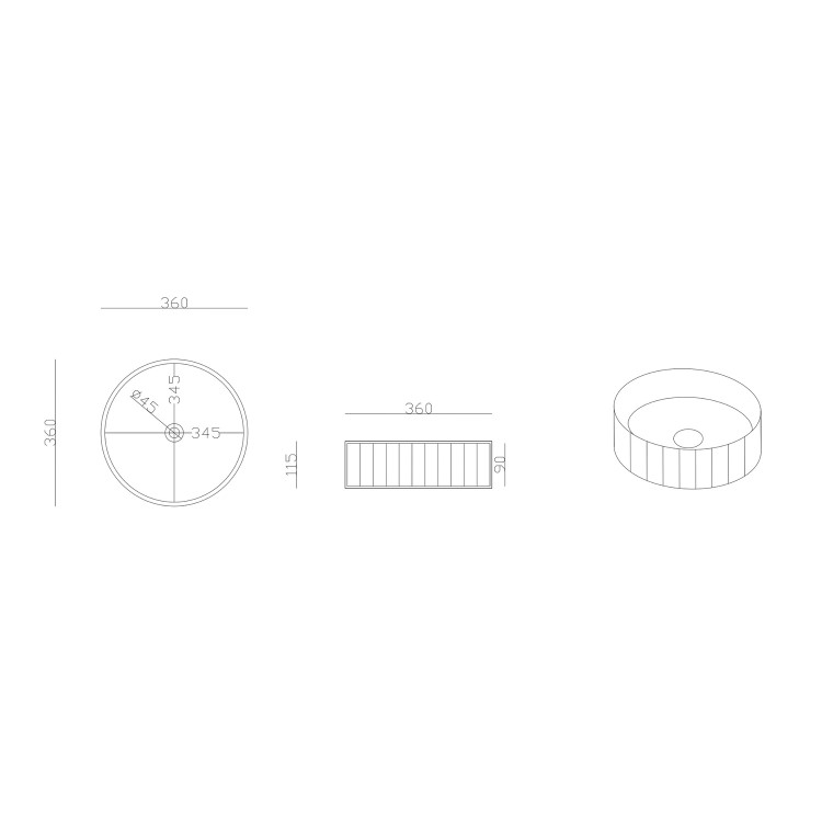 GRADE A1 - Round Small Countertop Basin Fluted 360mm - Oregon