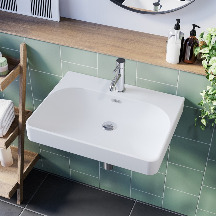 GRADE A1 - Square Wall Hung Basin 600mm - Andros