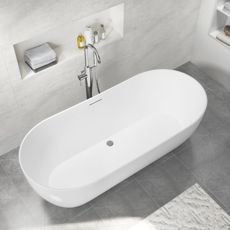 GRADE A1 - Freestanding Double Ended Solid Surface Bath 1700 x 750mm - Parma