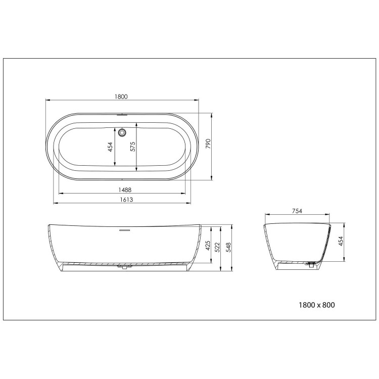 Freestanding Double Ended Solid Surface Bath 1800 x 800mm - Parma