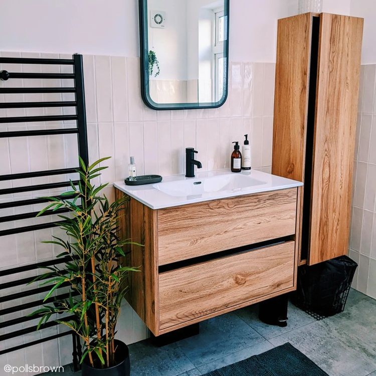 GRADE A1 - Wood Effect Wall Mounted Tall Bathroom Cabinet 420mm - Roxbi