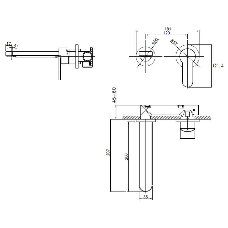 Wall Mounted Brass Basin Mixer Tap - Zorah