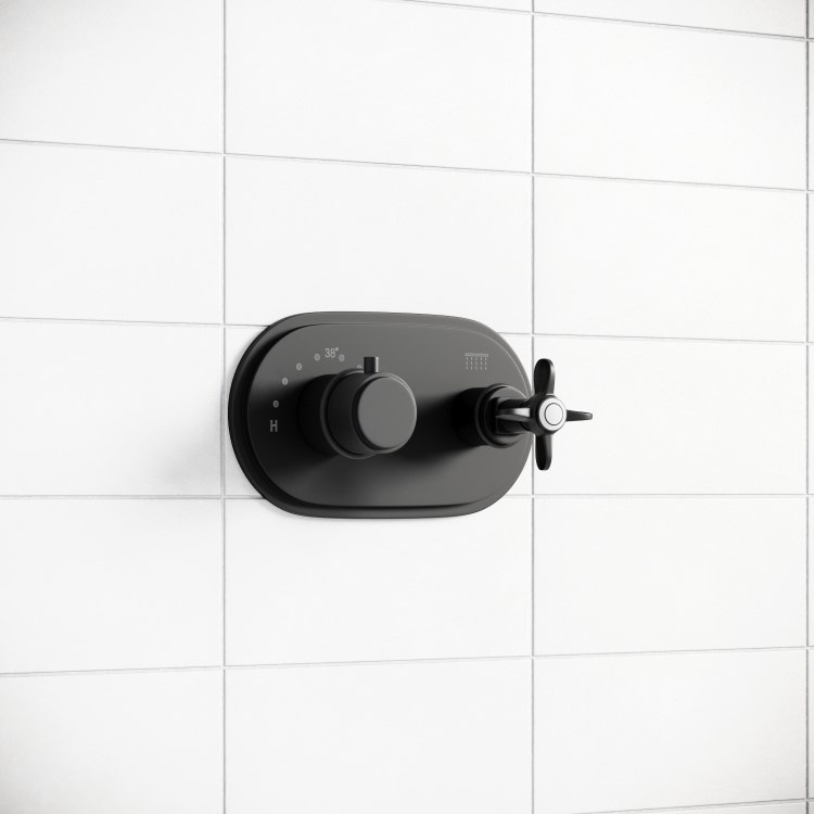 GRADE A1 - Black Concealed Thermostatic Shower Valve 1 Outlet - Camden