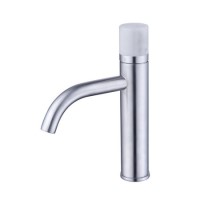 GRADE A1 - Brushed Chrome Mono Basin Mixer Tap with Marble Handle - Lorano
