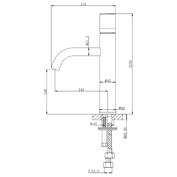 GRADE A1 - Brushed Chrome Mono Basin Mixer Tap with Marble Handle - Lorano