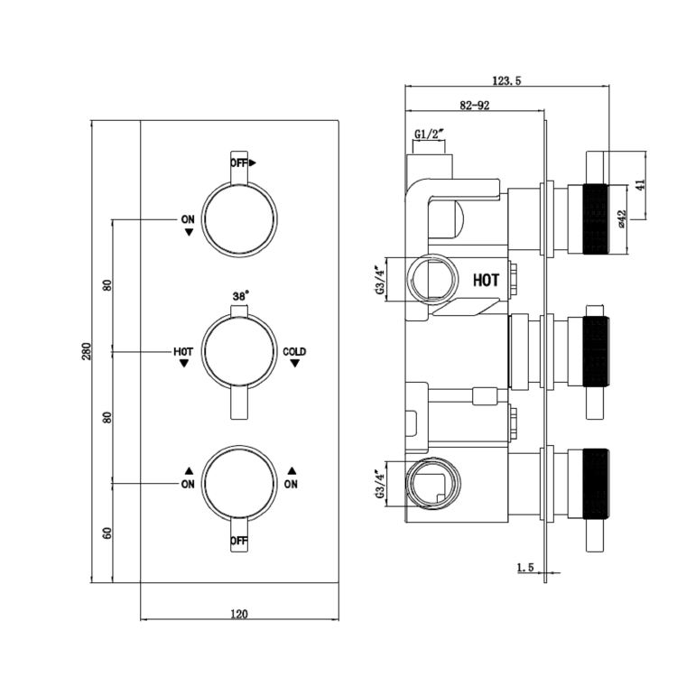 GRADE A1 - Axel Concealed Shower Valve - 3 Outlet- Chrome