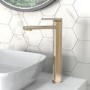 Brushed Brass Tall Mono Basin Mixer Tap - Meko