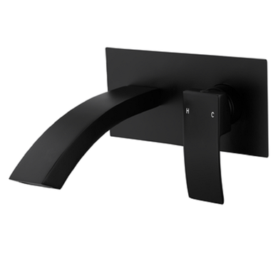 Wall Mounted Black Basin Mixer Tap - Wave